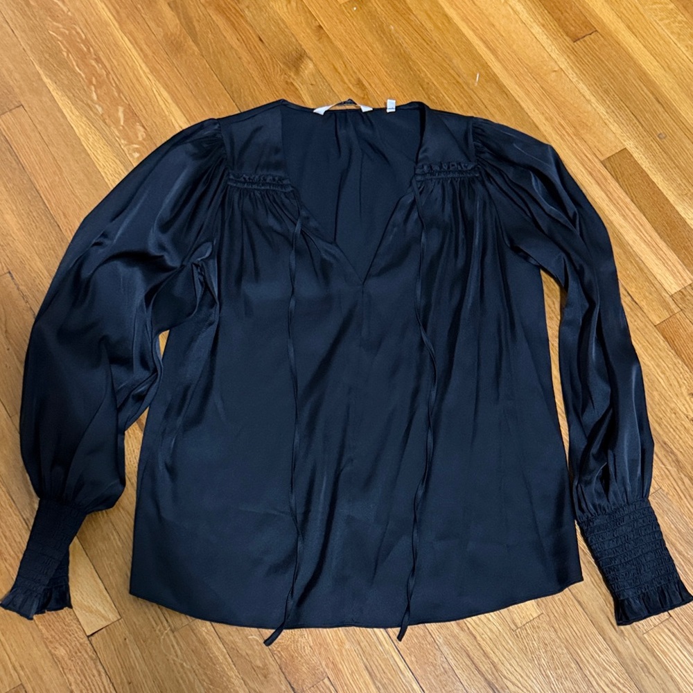 Rebecca Taylor Chic Black Satin Blouse